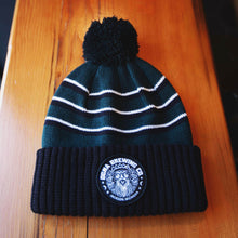 Load image into Gallery viewer, Bear the Crown, Black &amp; Green Beanie w/ Pom
