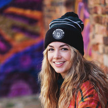 Load image into Gallery viewer, Bear the Crown, Black &amp; Green Beanie w/ Pom
