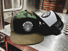 Load image into Gallery viewer, Bear the Crown, Camouflage Trucker Hat (Seven Panel Snapback)
